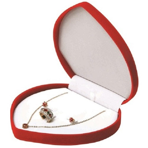 flocked heart shape combo box - velour heart shape combo box - flocked heart shaped jewelry box - velour heart shaped jewelry box